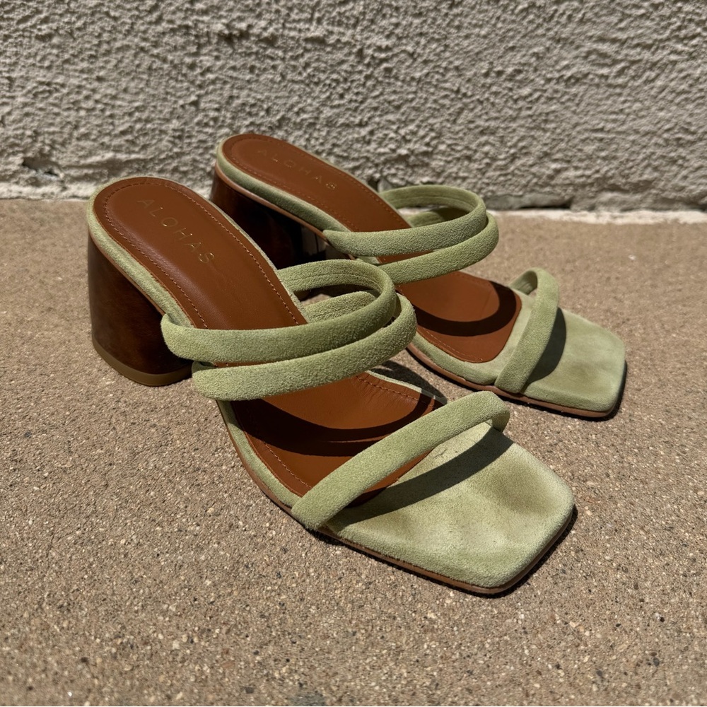 ALOHAS Sage Suede Double-Strap Block Heel Sandals